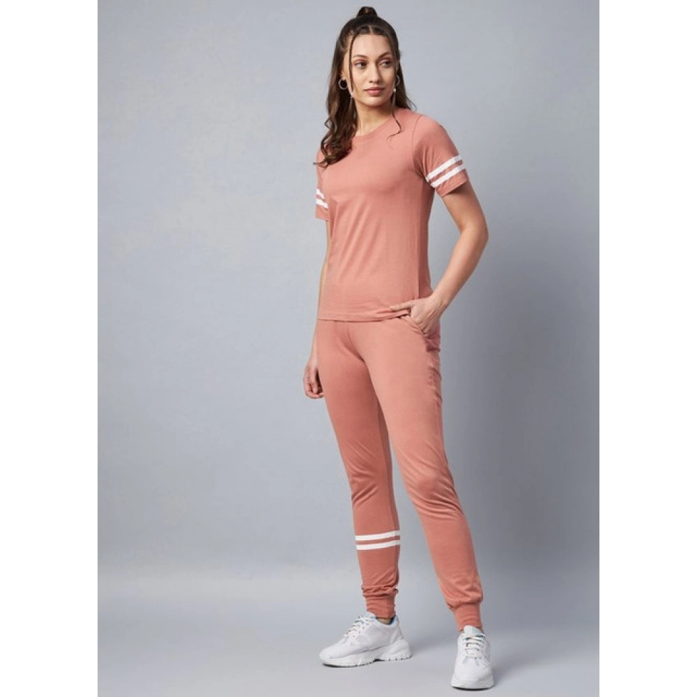 Cotton Striped Short Sleeve Tracksuit (Pink) - Image 4
