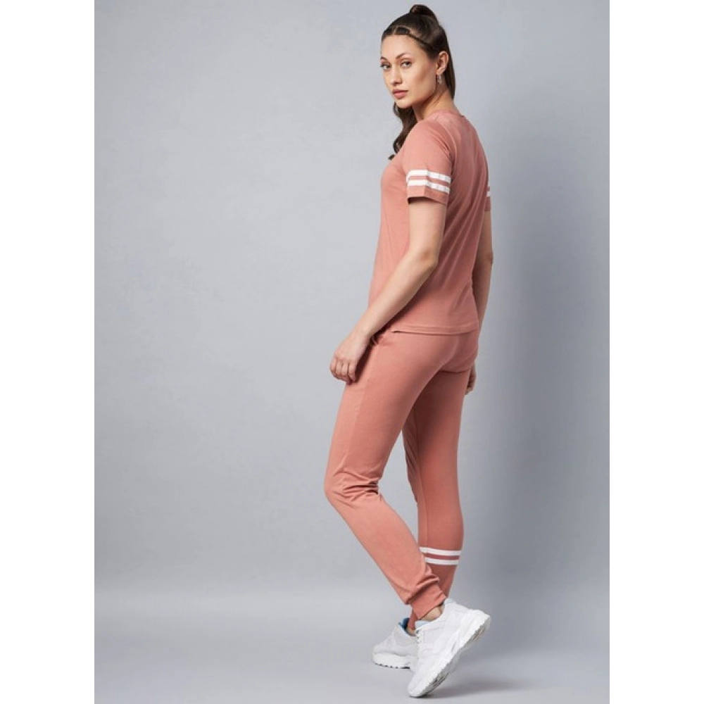 Cotton Striped Short Sleeve Tracksuit (Pink) - Image 3