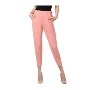 Polyester Solid Elasticated Trousers (Pink)