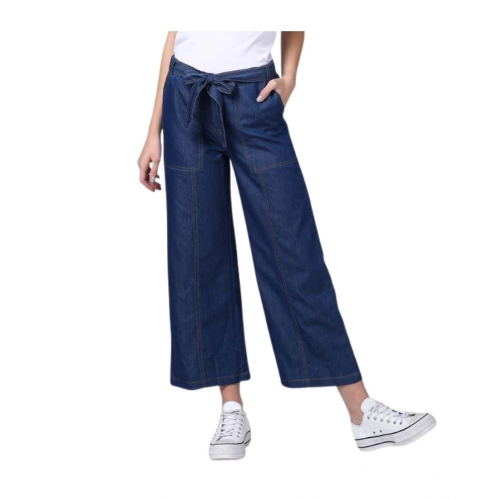 Denim Solid Elasticated Trousers (Blue)