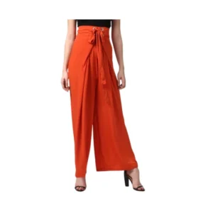 Polyester Solid Smocked Trousers (Orange)