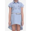 Girl's Denim Hi Lo Short Sleeve Dress with Belt (Blue)