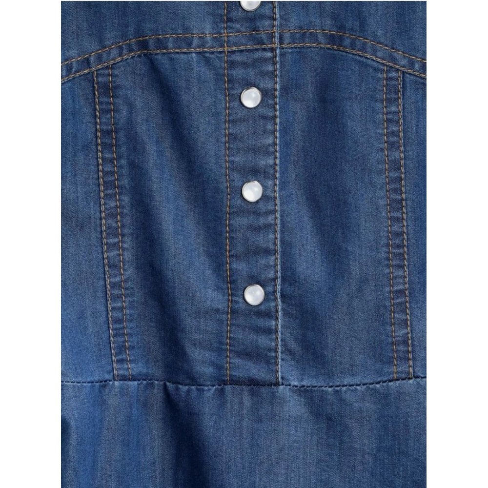 Girl's Denim Printed Short Sleeve Dress with Straps (Blue) - Image 3