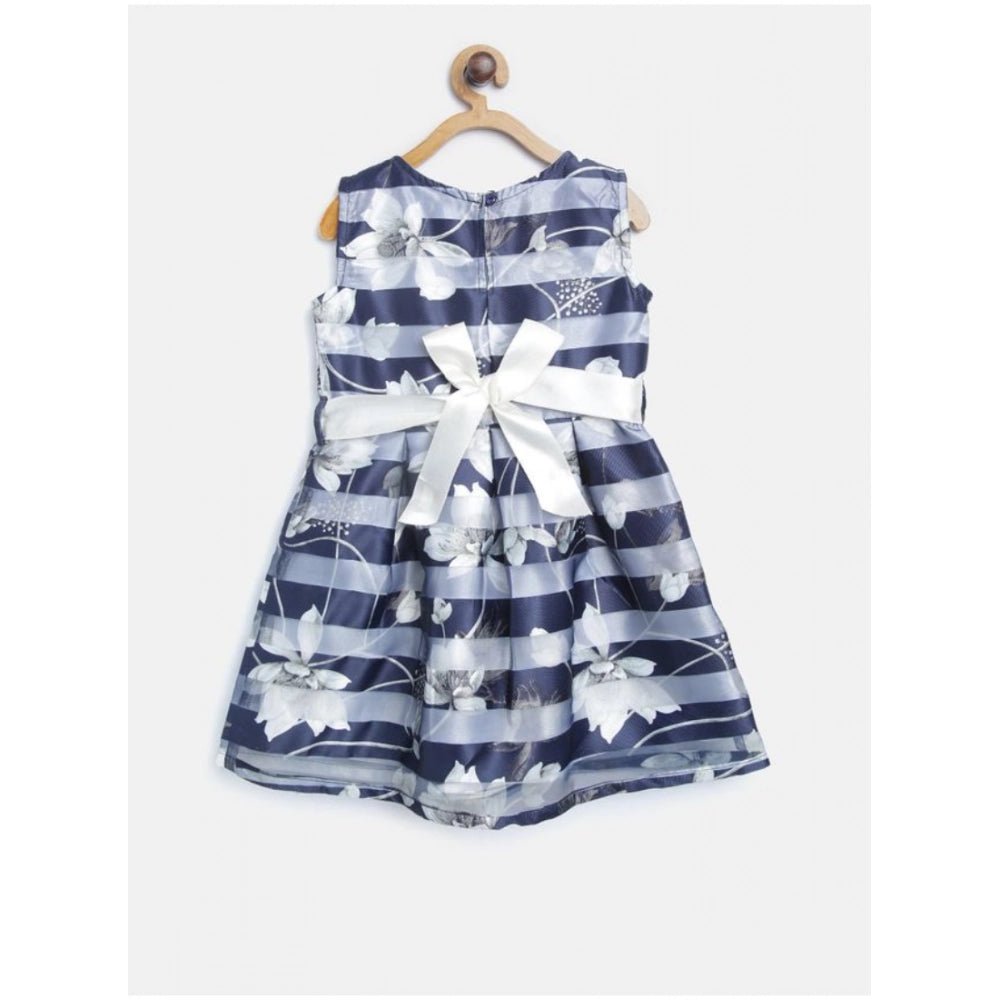 Girl's Polyester Striped Sleeveless Dress (Navy Blue) - Image 2