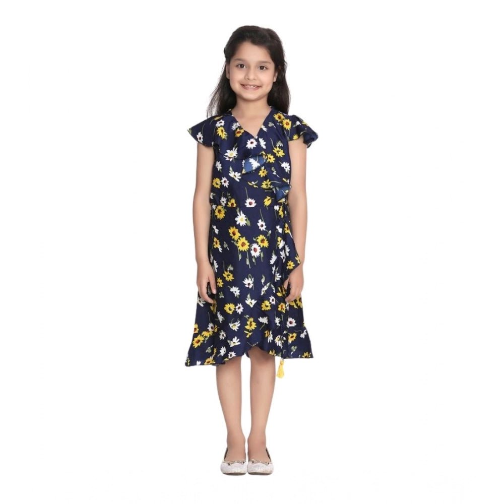Girl's Polyester Crepe Polka Cold Shoulder Dress (Navy Blue) - Image 2