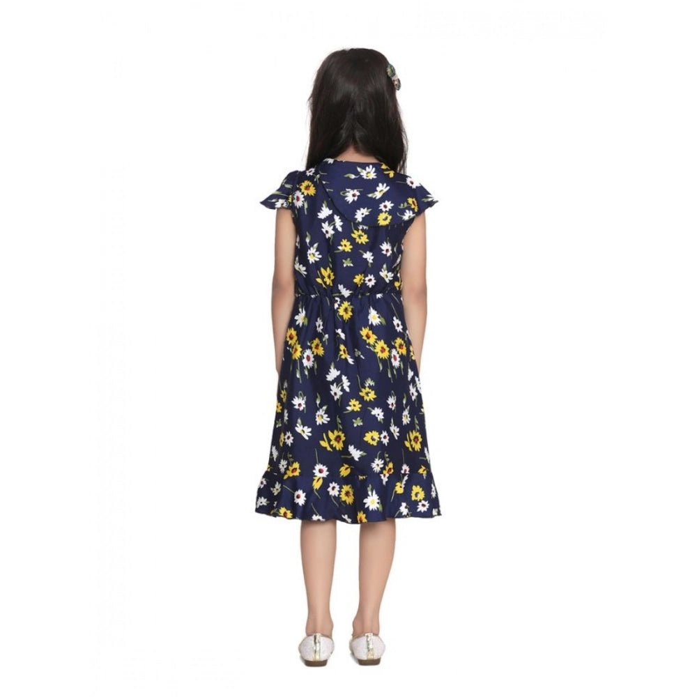 Girl's Polyester Crepe Polka Cold Shoulder Dress (Navy Blue) - Image 3