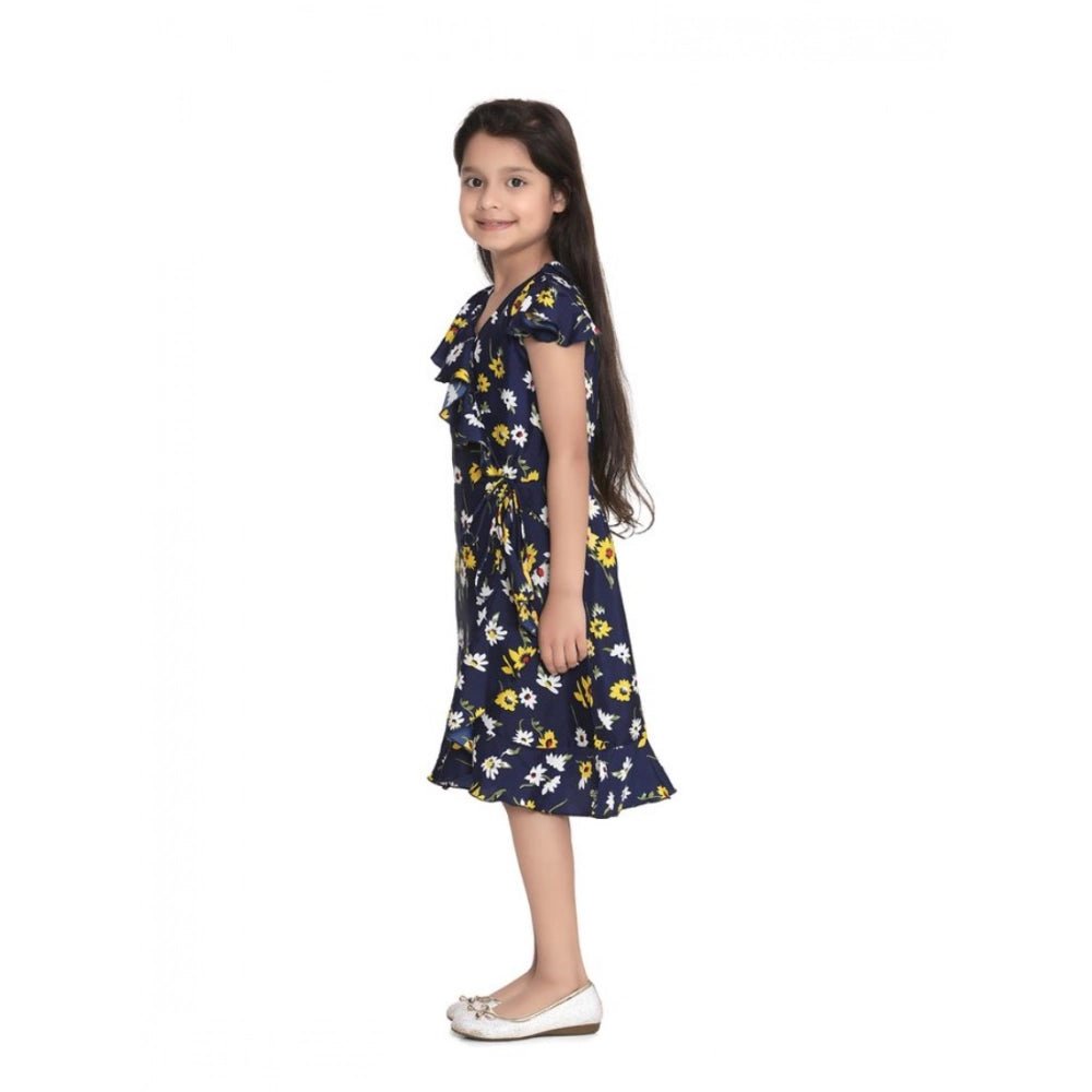 Girl's Polyester Crepe Polka Cold Shoulder Dress (Navy Blue) - Image 4