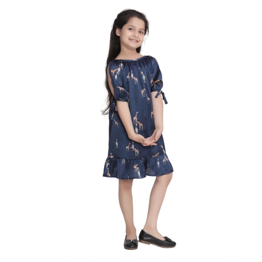 Girl's Satin Animal Print Sleeveless Dress (Blue) - Image 2