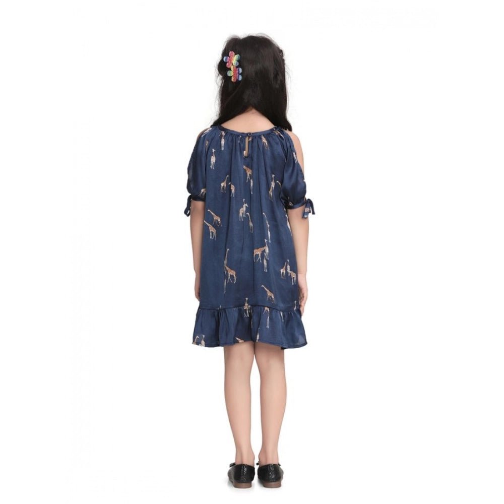 Girl's Satin Animal Print Sleeveless Dress (Blue) - Image 3