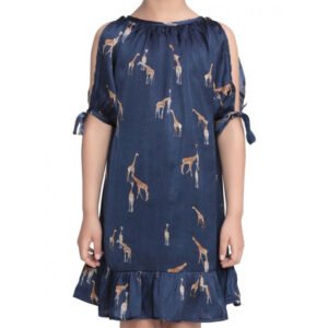 Girl's Satin Animal Print Sleeveless Dress (Blue)