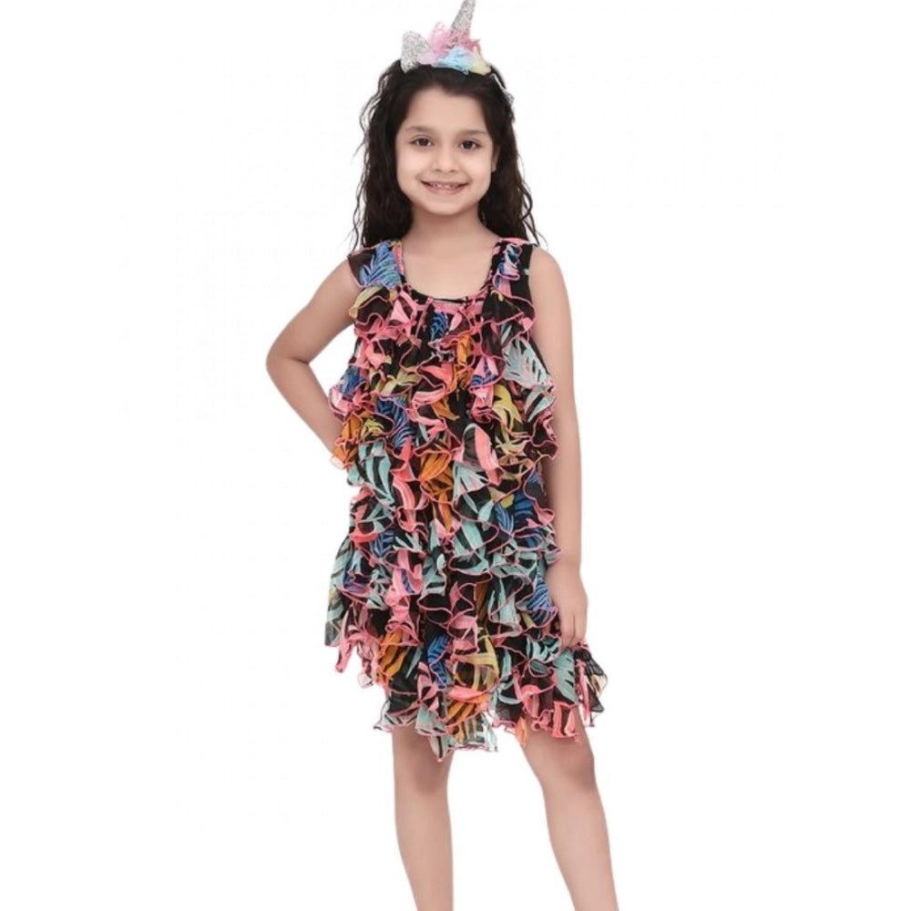 Girl's Chiffon Ruffled Sleeveless Dress (Black) - Image 2