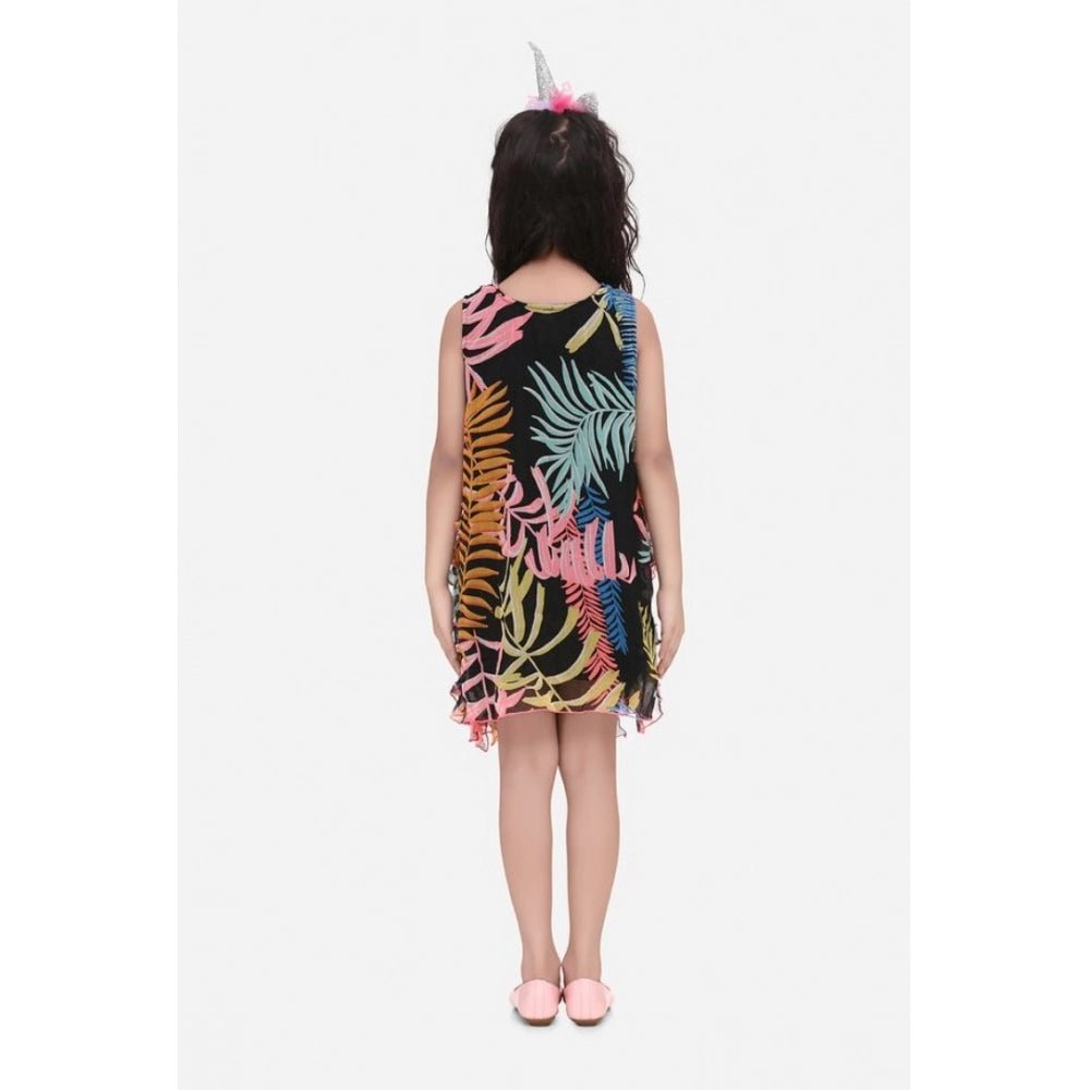 Girl's Chiffon Ruffled Sleeveless Dress (Black) - Image 3