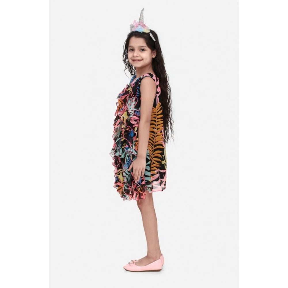 Girl's Chiffon Ruffled Sleeveless Dress (Black) - Image 4