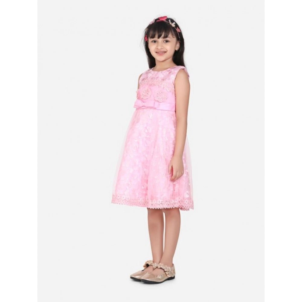 Girl's Net Embroidered Sleeveless Dress (Pink) - Image 4