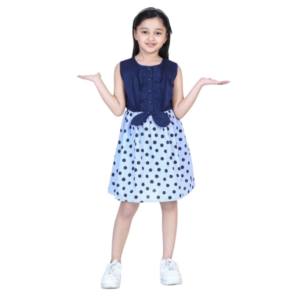 Girl's Denim Polka Sleeveless Dress (Blue) - Image 2