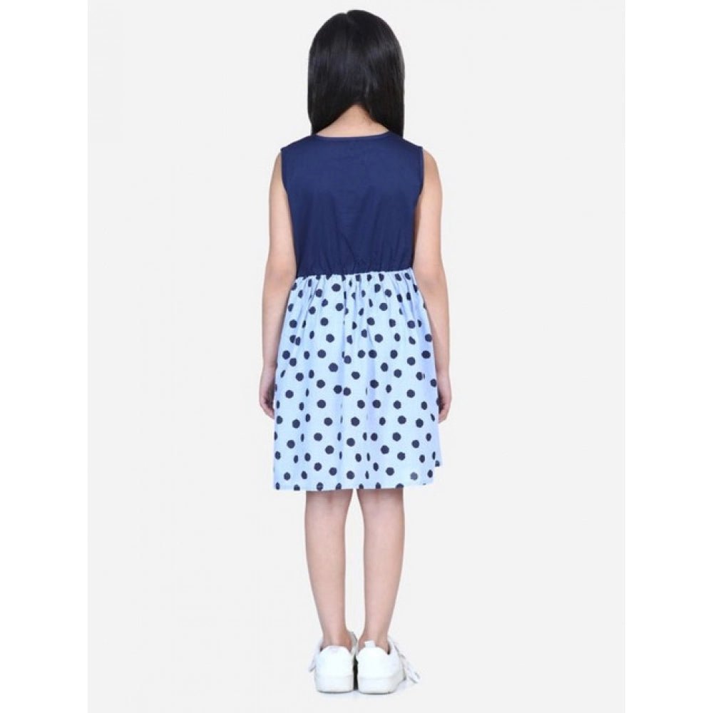 Girl's Denim Polka Sleeveless Dress (Blue) - Image 3