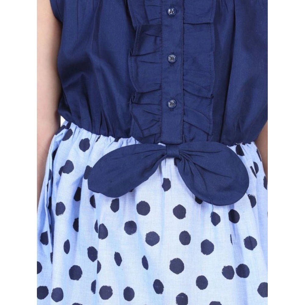 Girl's Denim Polka Sleeveless Dress (Blue) - Image 4