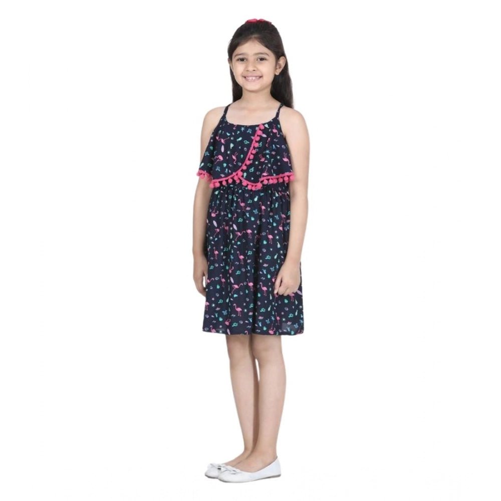 Girl's Rayon Flamingo Print Sleeveless Dress (Black) - Image 2