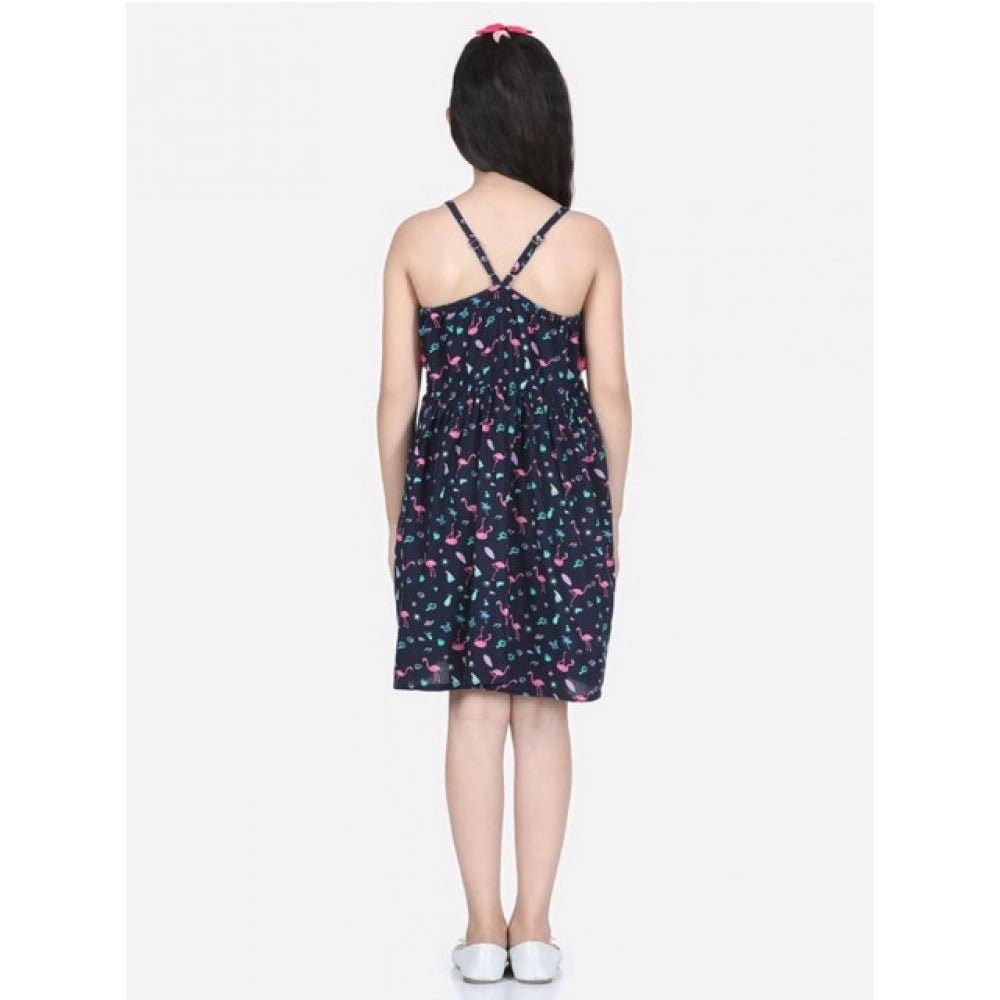 Girl's Rayon Flamingo Print Sleeveless Dress (Black) - Image 3