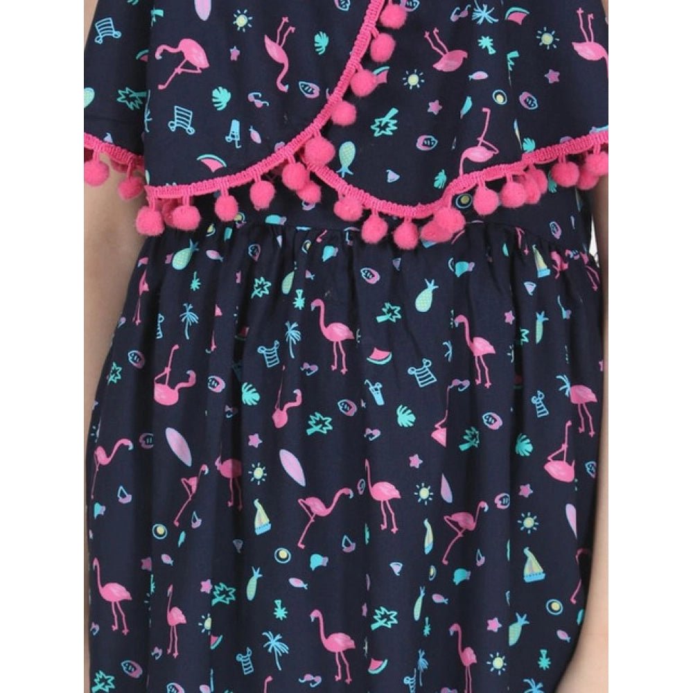 Girl's Rayon Flamingo Print Sleeveless Dress (Black) - Image 4