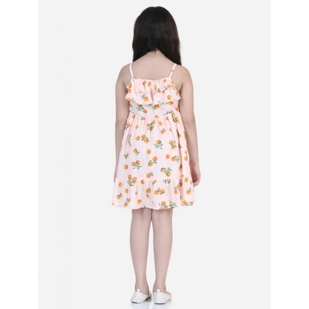 Girl's Rayon Printed Sleeveless Dress (Orange) - Image 3