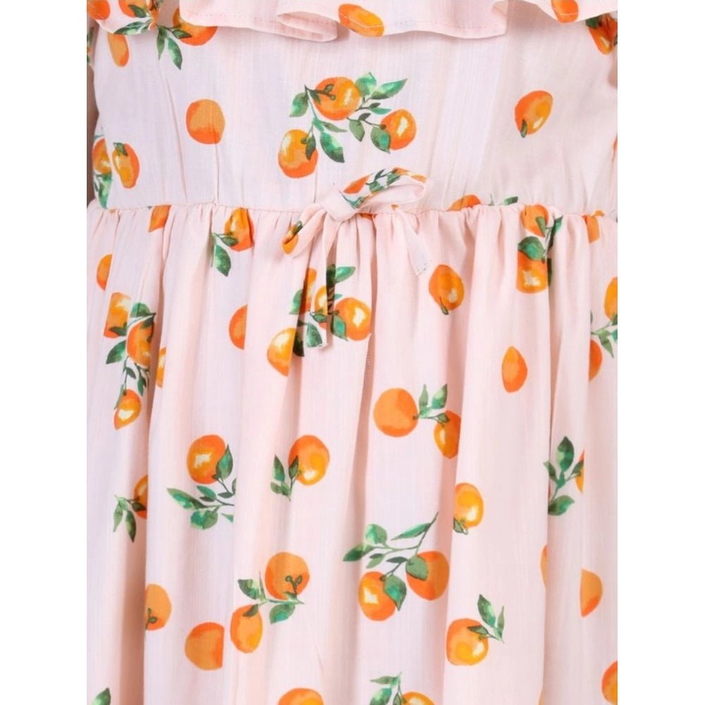 Girl's Rayon Printed Sleeveless Dress (Orange) - Image 4