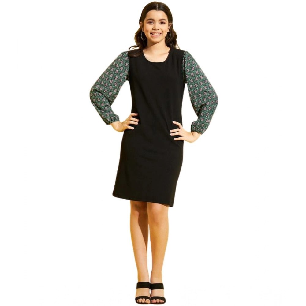 Girl's Polyester Lycra Printed Sleeveless Dress (Green-Black) - Image 2