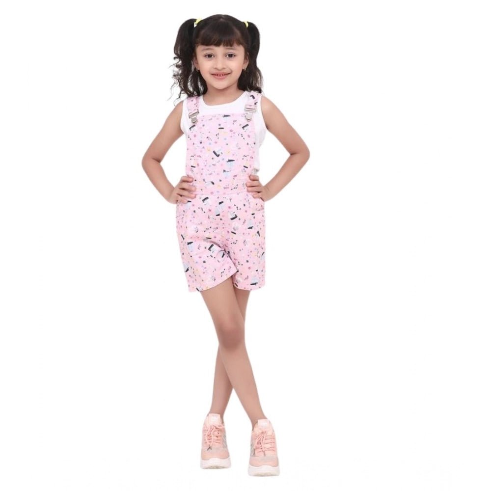 Girl's Inner- Cotton Printed Sleeveless Dungaree (Light Pink) - Image 2