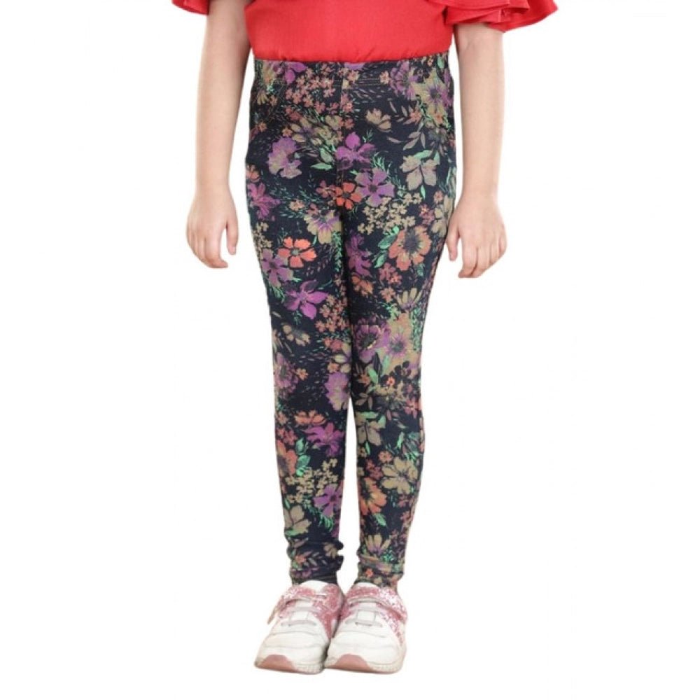 Girl's Cotton Lycra Floral Elasticated Jeggings (Multicolor) - Image 2