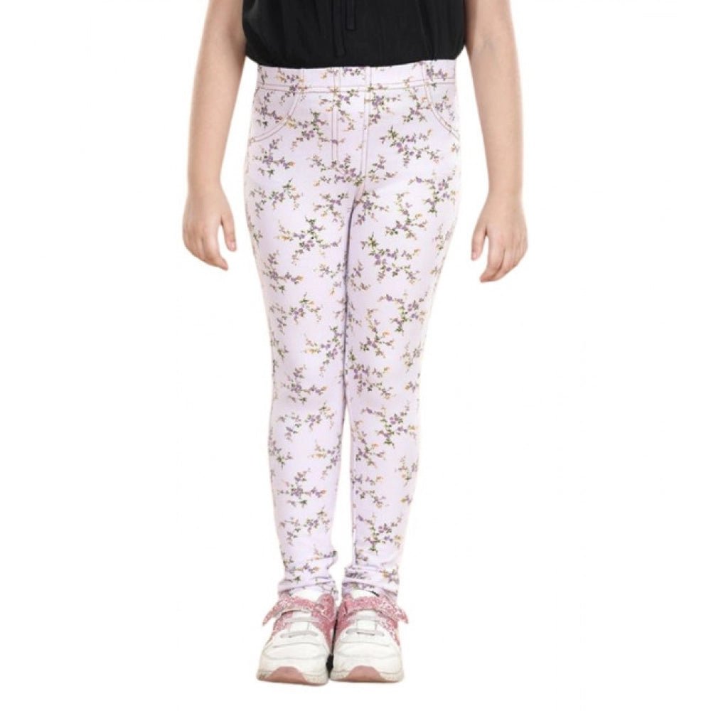Girl's Cotton Lycra Floral Elasticated Jeggings (Multicolor) - Image 2