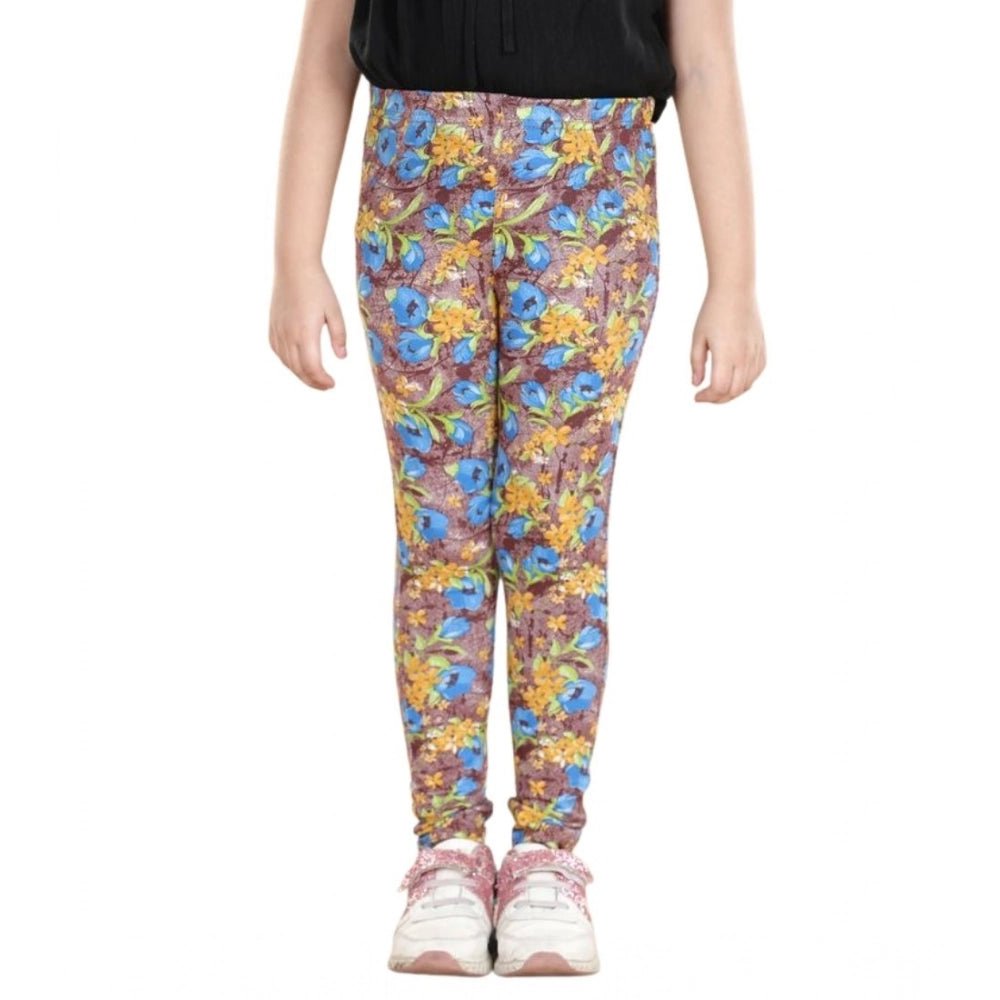 Girl's Cotton Lycra Floral Elasticated Jeggings (Multicolor) - Image 2