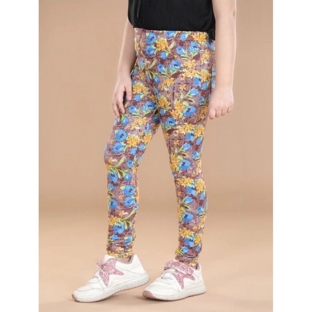 Girl's Cotton Lycra Floral Elasticated Jeggings (Multicolor) - Image 3