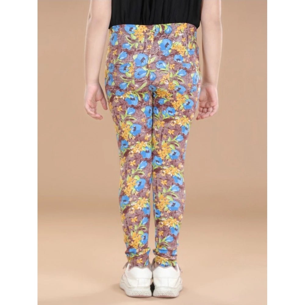 Girl's Cotton Lycra Floral Elasticated Jeggings (Multicolor) - Image 4