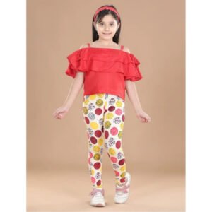 Girl's Cotton Lycra Floral Elasticated Jeggings (Multicolor)