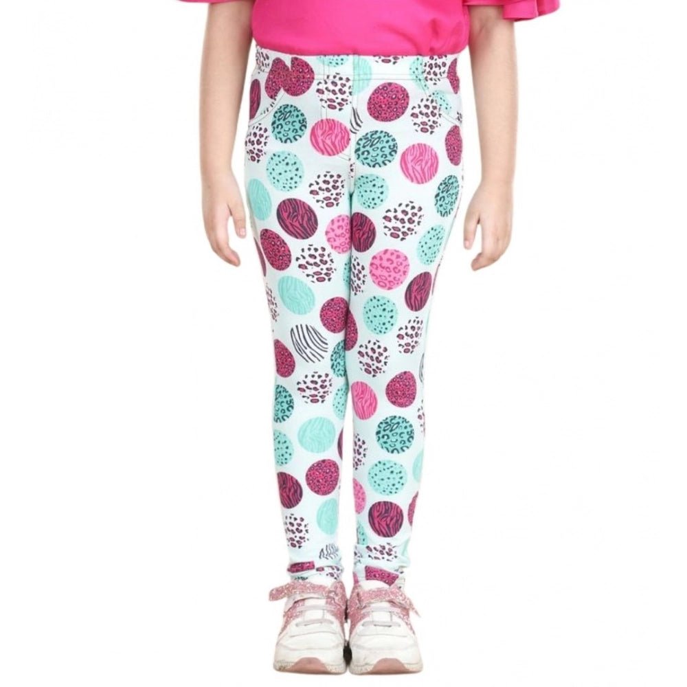 Girl's Cotton Lycra Floral Elasticated Jeggings (Multicolor) - Image 2