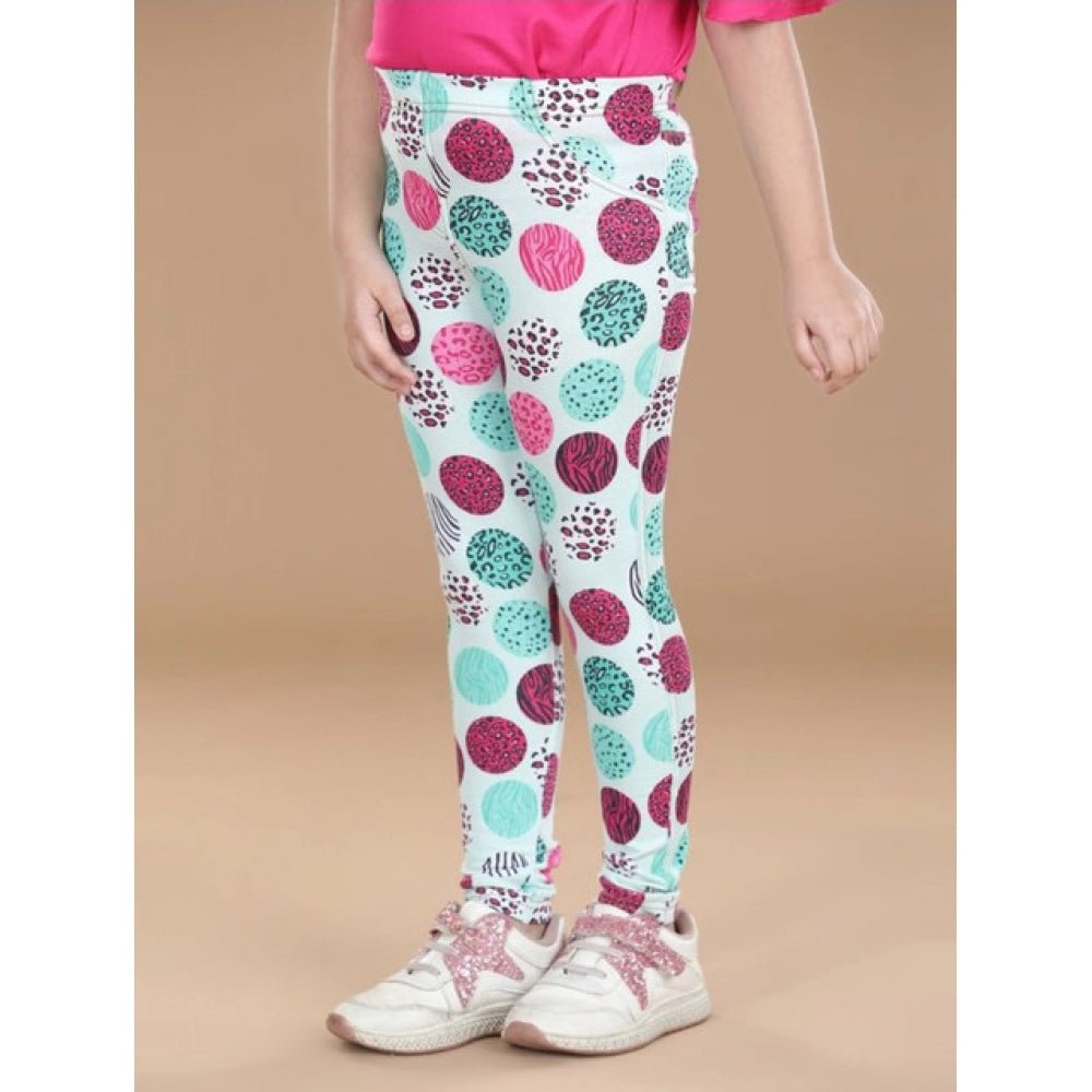 Girl's Cotton Lycra Floral Elasticated Jeggings (Multicolor) - Image 3