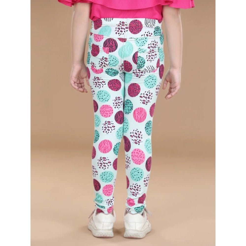 Girl's Cotton Lycra Floral Elasticated Jeggings (Multicolor) - Image 4