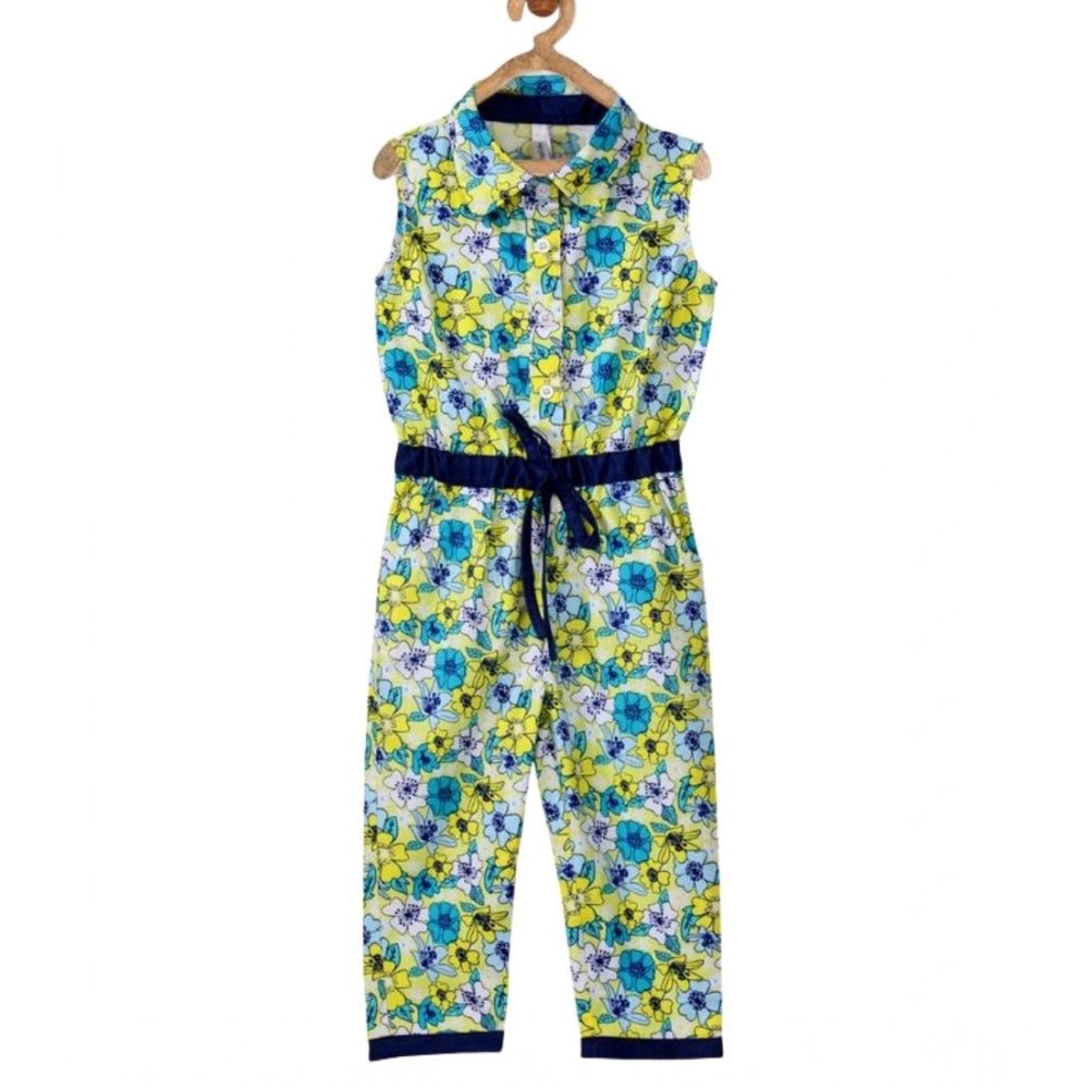 Girl's Cotton Floral Sleeveless Jumpsuit (Yellow)