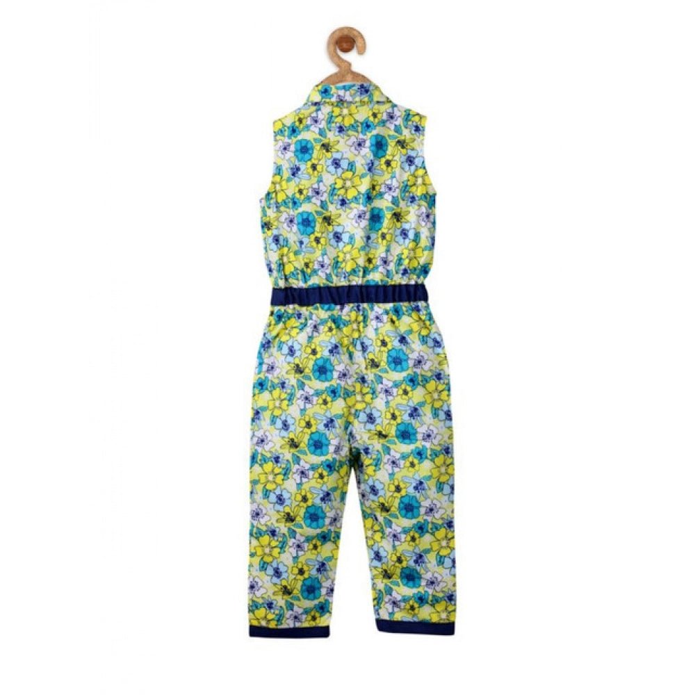 Girl's Cotton Floral Sleeveless Jumpsuit (Yellow) - Image 2