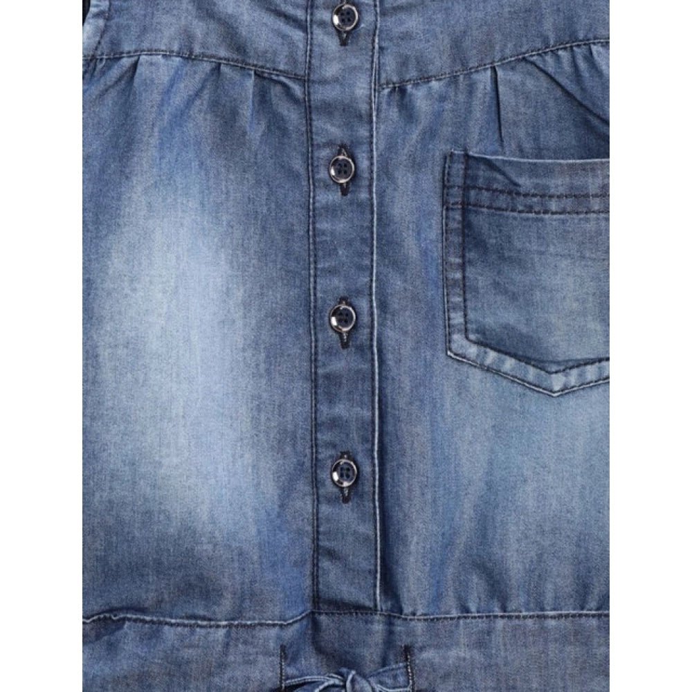 Girl's Denim Embroidered Sleeveless Jumpsuit (Blue) - Image 3
