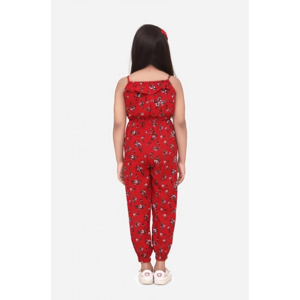 Girl's Rayon Floral Sleeveless Jumpsuit (Red) - Image 2