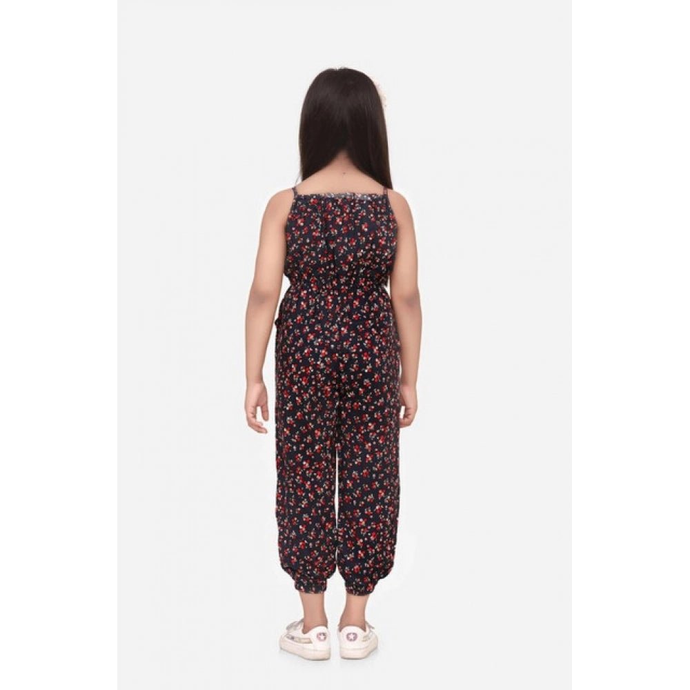 Girl's Rayon Floral Sleeveless Jumpsuit (Black-Red) - Image 2