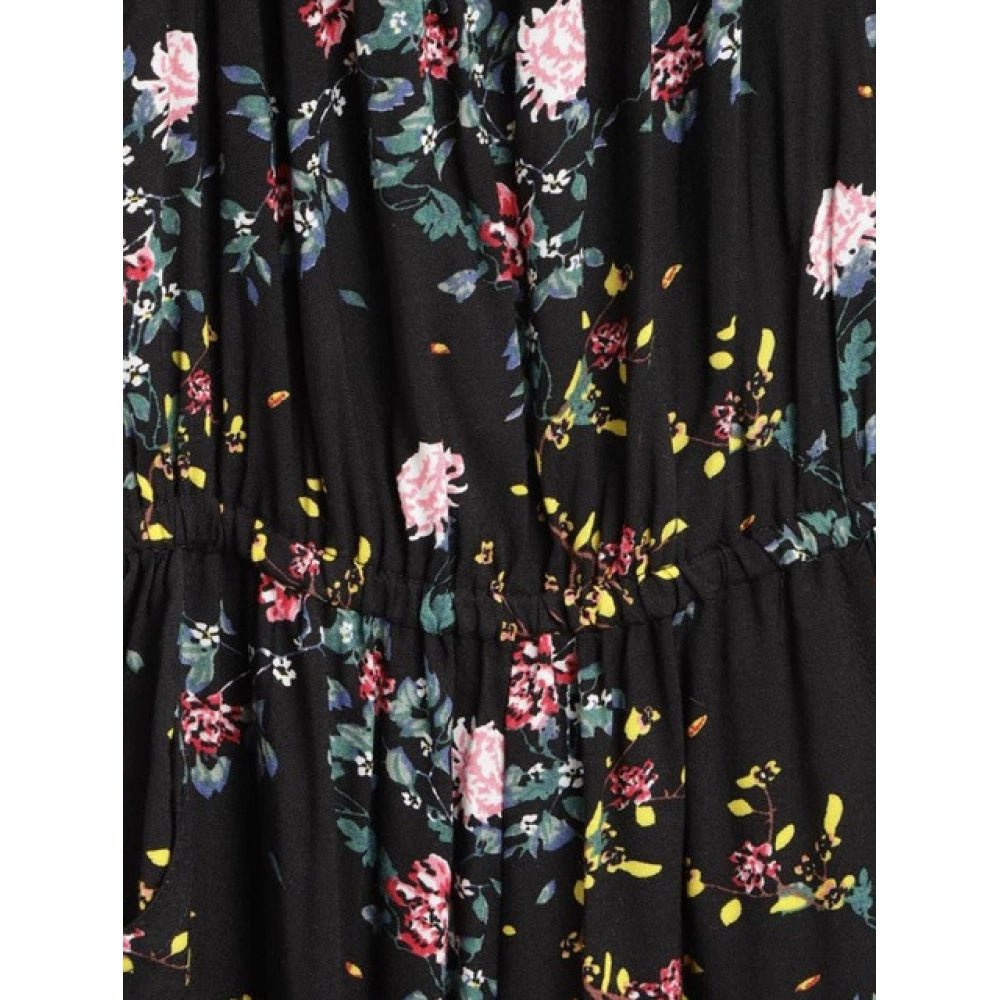 Girl's Rayon Floral Sleeveless Jumpsuit (Black-Pink) - Image 3