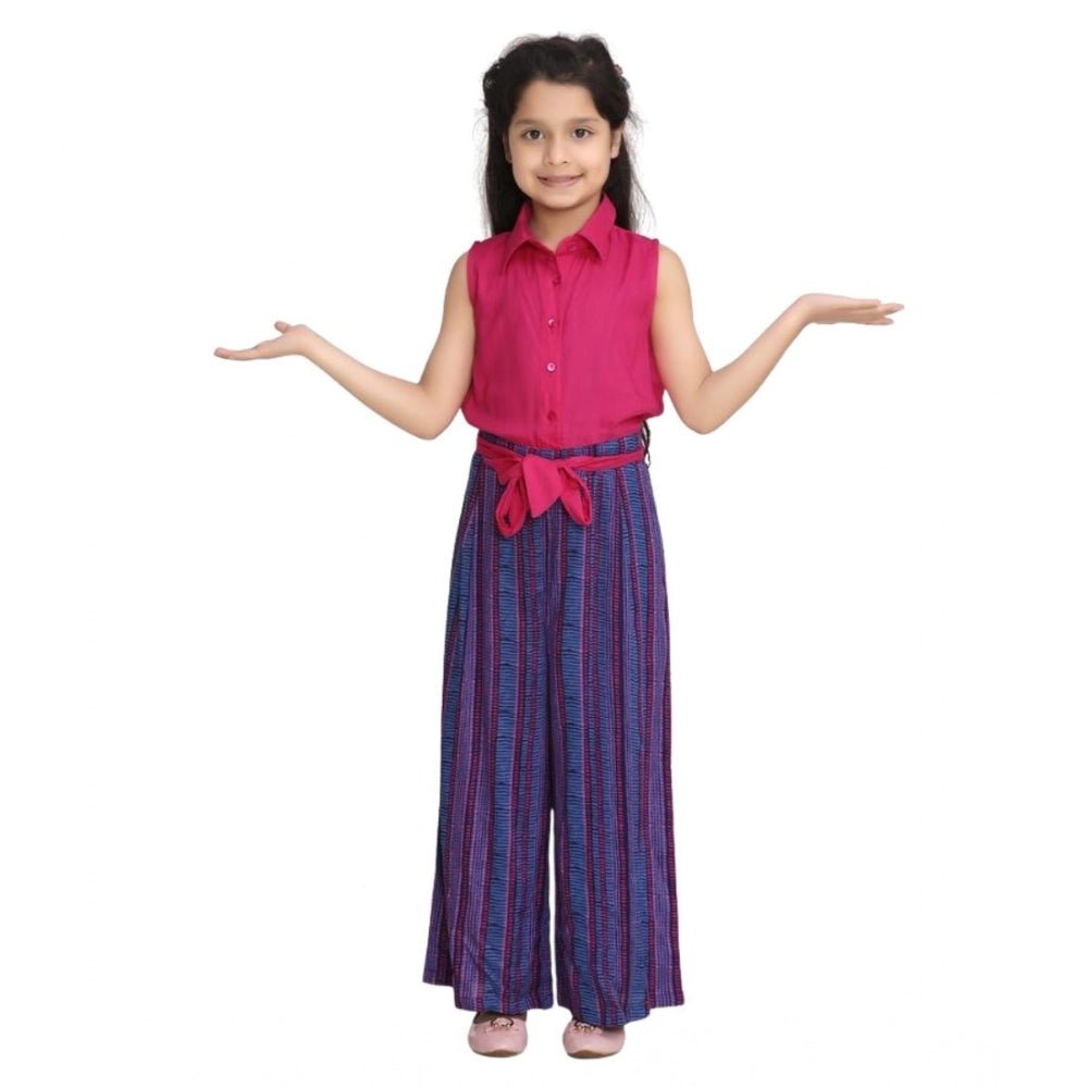 Girl's Rayon Colour Block Sleeveless Jumpsuit (Pink-Blue) - Image 2