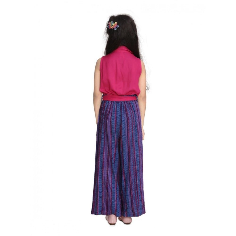 Girl's Rayon Colour Block Sleeveless Jumpsuit (Pink-Blue) - Image 3