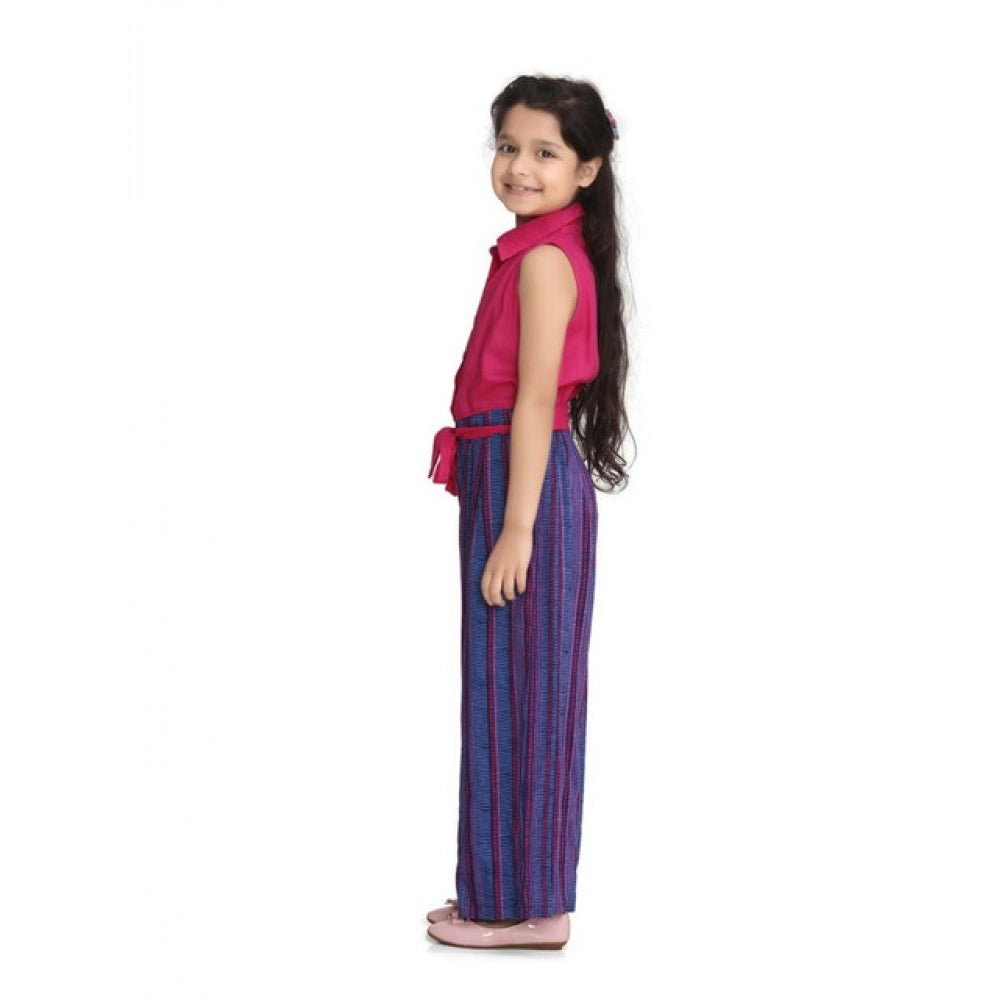 Girl's Rayon Colour Block Sleeveless Jumpsuit (Pink-Blue) - Image 4