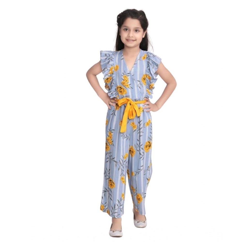 Girl's Rayon Floral Flutter Jumpsuit (Blue-Yellow) - Image 2