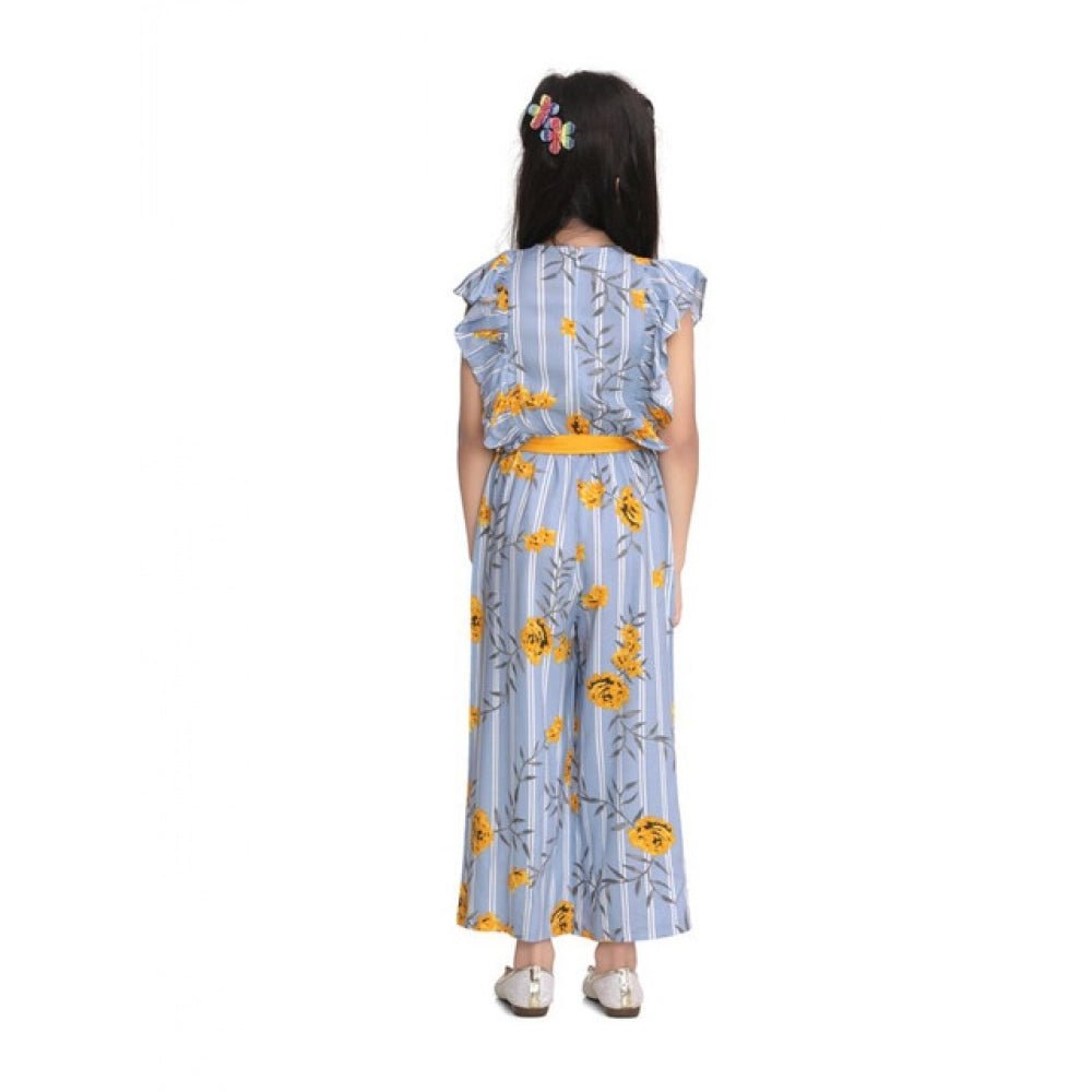 Girl's Rayon Floral Flutter Jumpsuit (Blue-Yellow) - Image 3