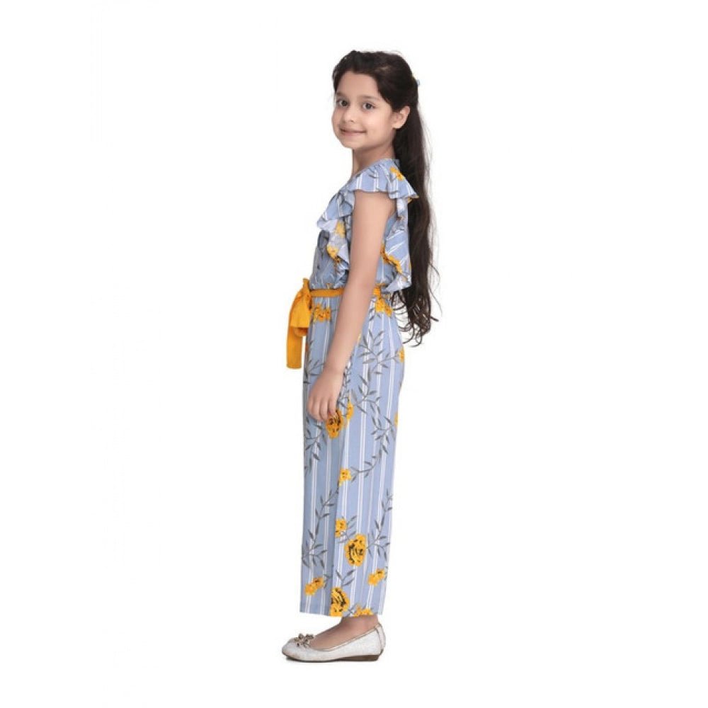 Girl's Rayon Floral Flutter Jumpsuit (Blue-Yellow) - Image 4