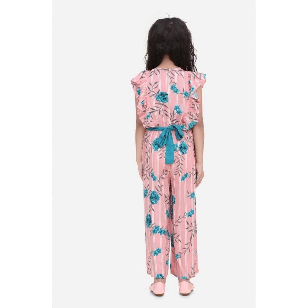Girl's Rayon Floral Flutter Jumpsuit (Pink-Blue) - Image 3